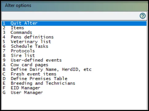 ALTER menu