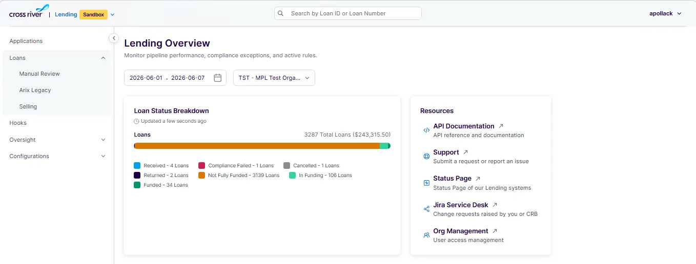 Homepage of the Lending UI Homepage of the Lending UI