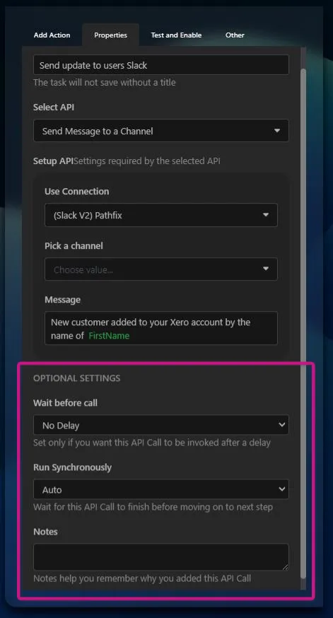 Image: Advanced optional settings