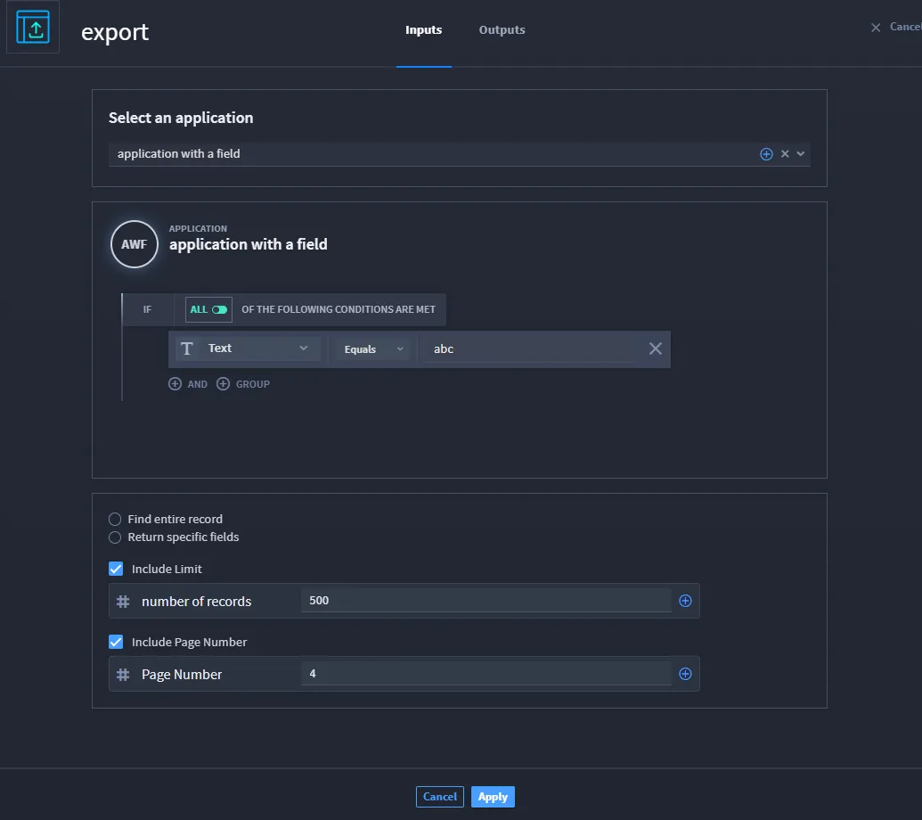 Export Records Configuration