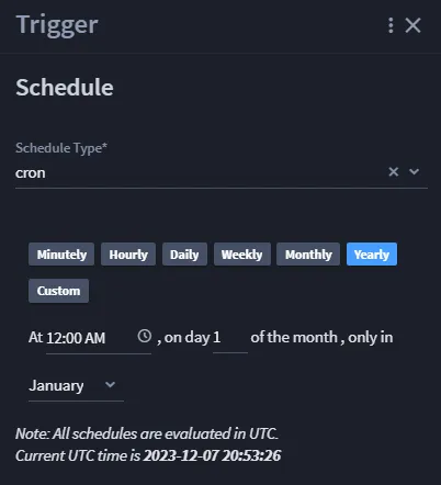 Yearly Schedule Trigger Yearly Schedule Trigger