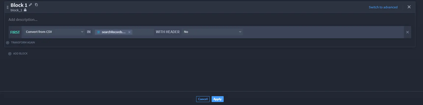 From CSV Transformation Configuration From CSV Transformation Configuration