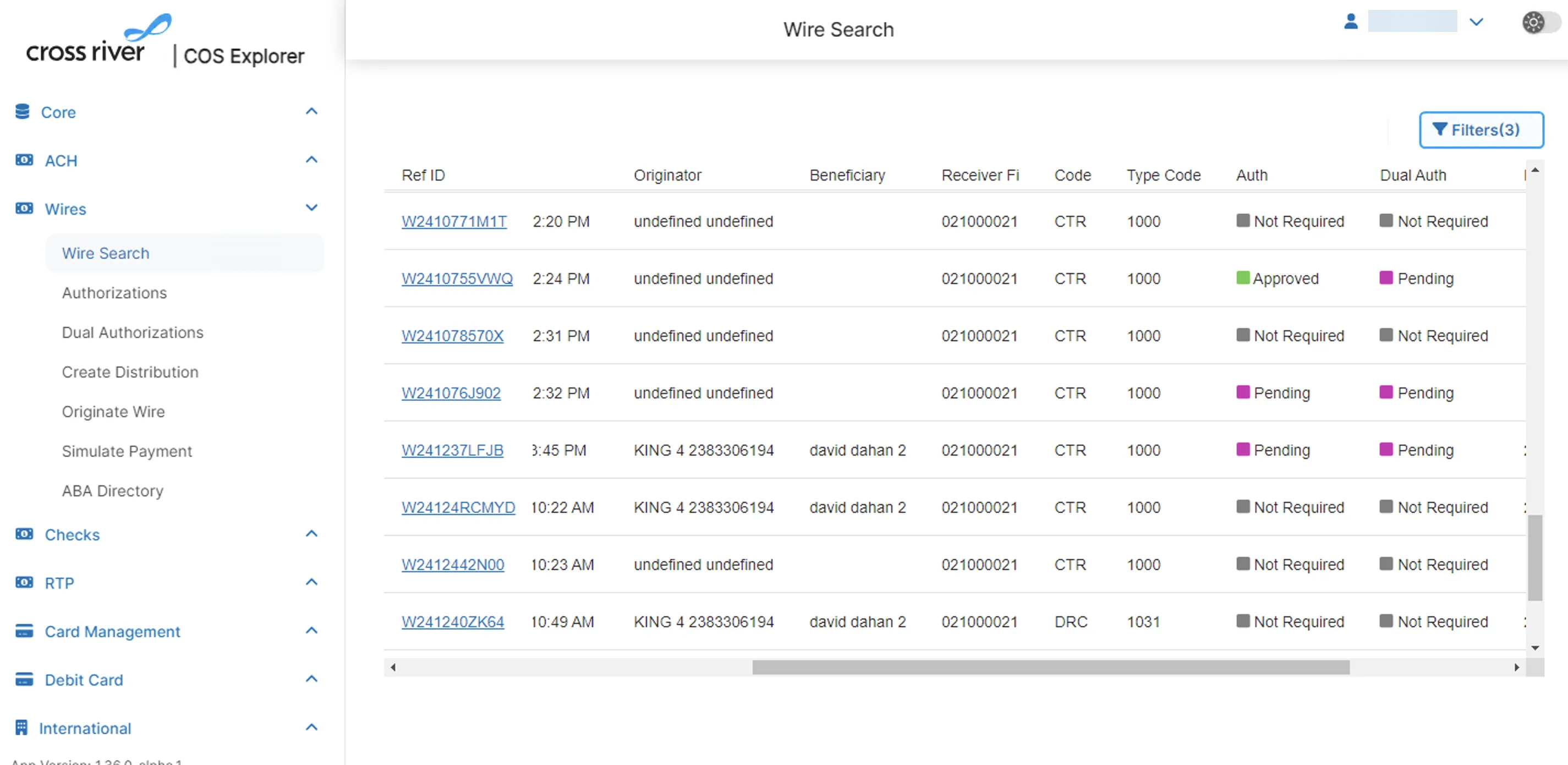 The Auth and Dual Auth columns display statuses with colored boxes. The color of the box indicates the action required: