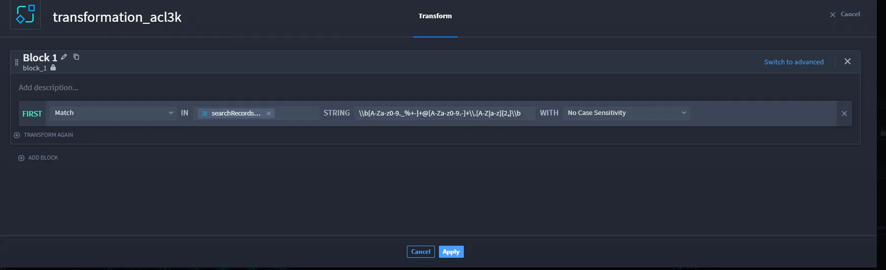 Match Transformation Configuration Match Transformation Configuration