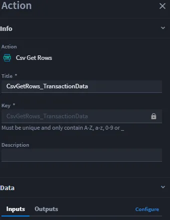 CSV Get Rows Configuration CSV Get Rows Configuration