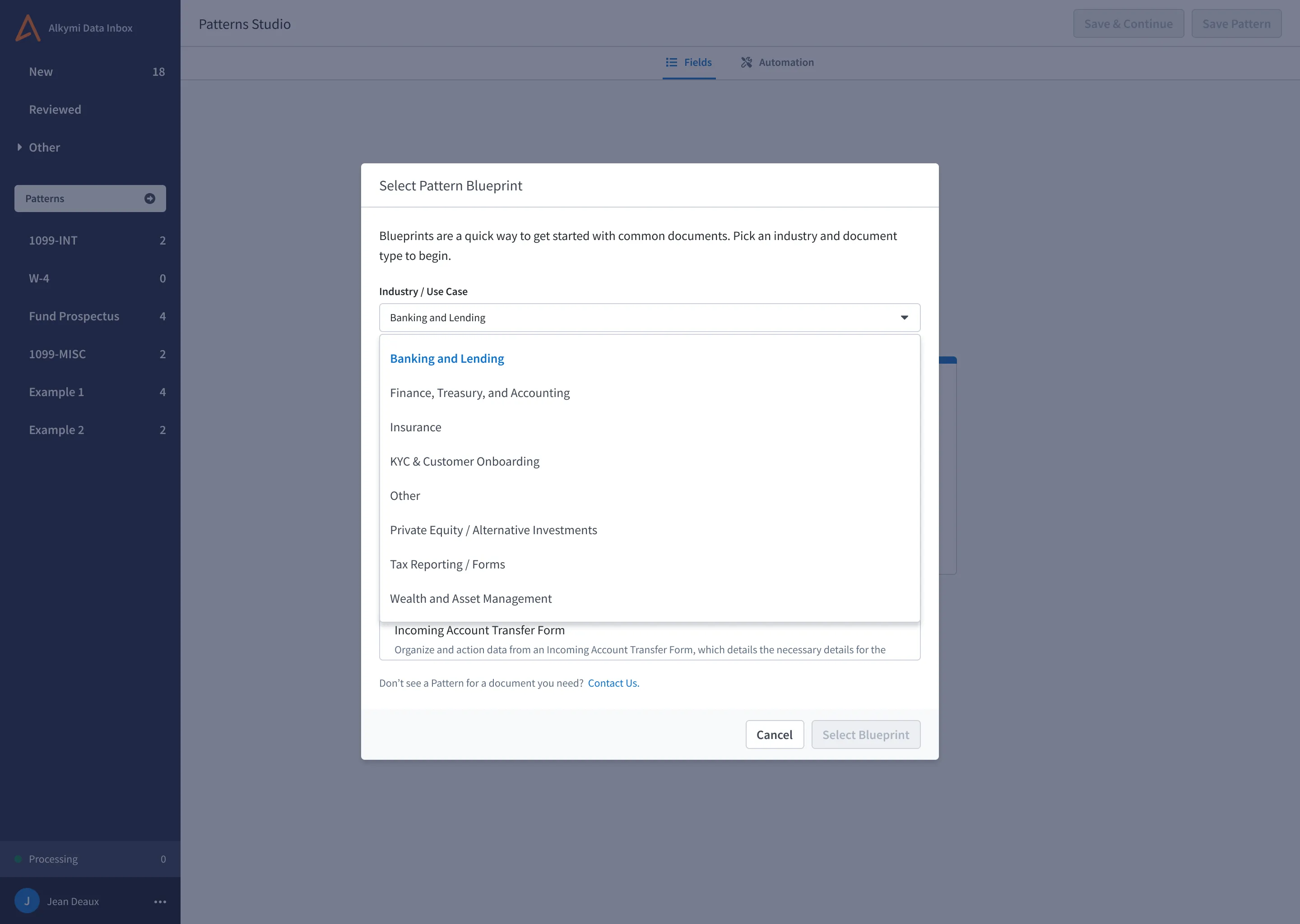 Clicking on the dropdown will allow you to select an Industry/ Use Case Clicking on the dropdown will allow you to select an Industry/ Use Case