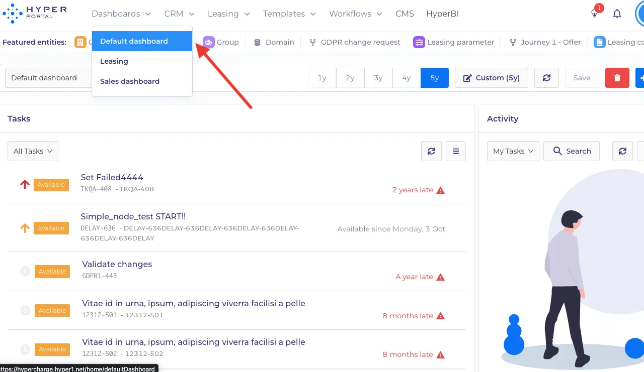 How to select 'Default dashboard'
