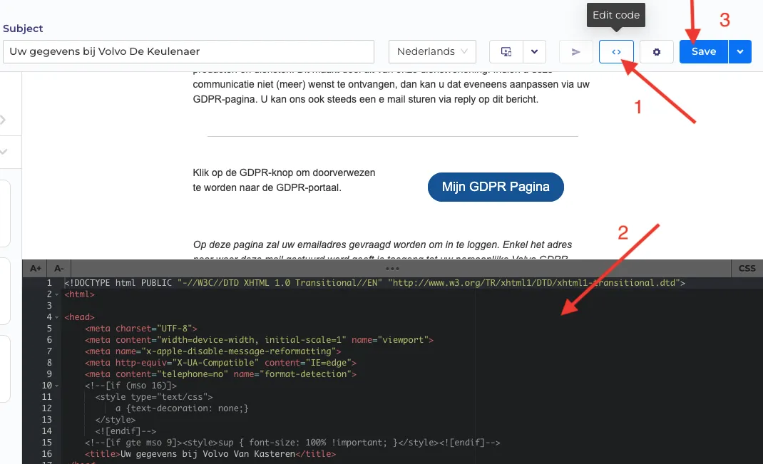 How to copy code to email template