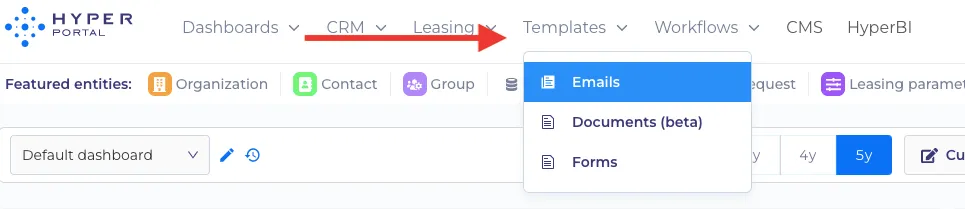 Emails in dropdown menu