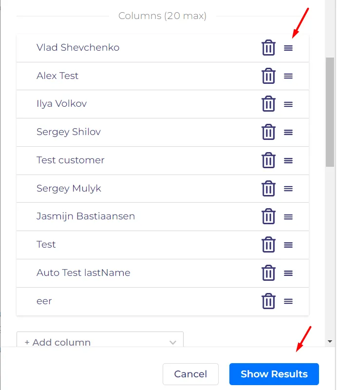Keep on left click and mouse to change the sorting