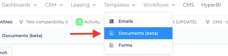 Documents in dropdown menu