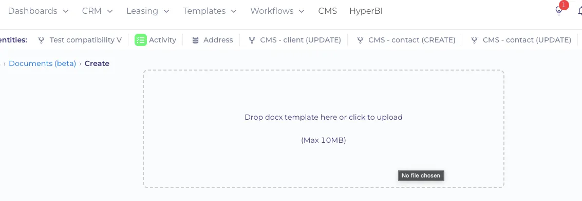 File area or drag and drop option for uploading the file