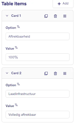 Feature Description - Table items