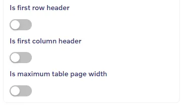 Table block - Table settings