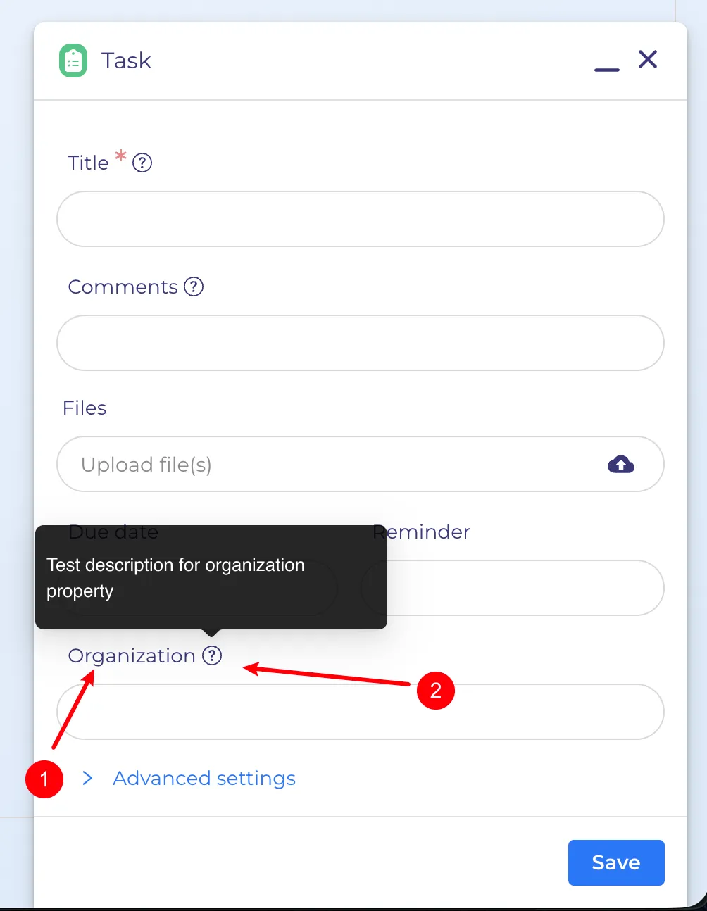 Display a custom label and description