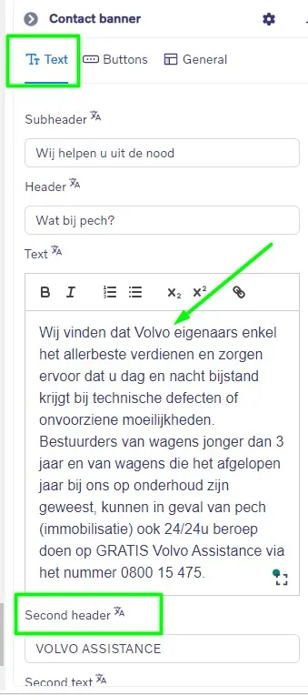 Contact Banner - Text settings