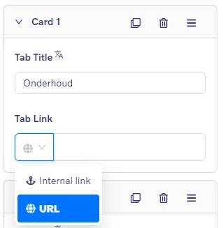 Tab Links block - Tab settings