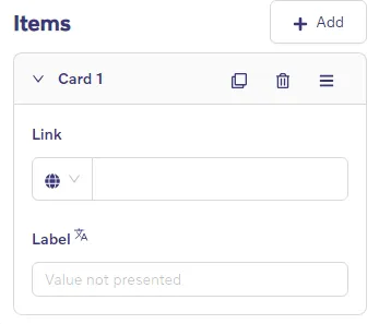Index block - Card settings