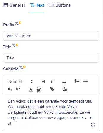 Animated Featured List block - Text settings