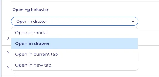 "Open behavior" options