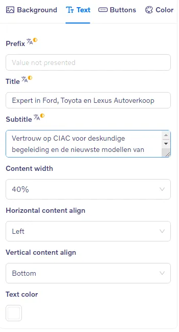 Hero Block - Text setting
