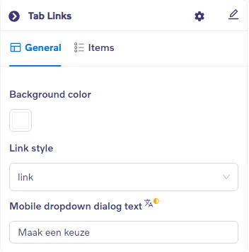 Tab Links block - General settings