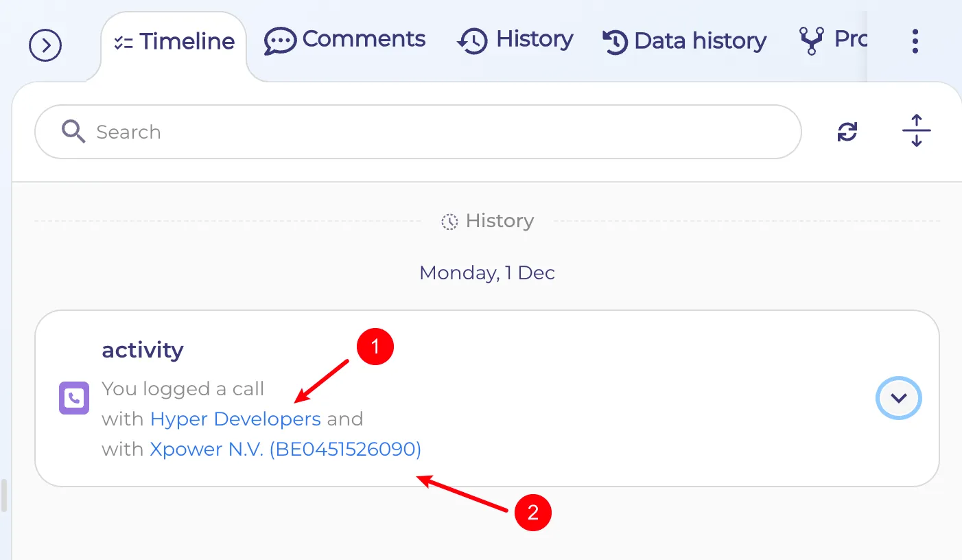 Display activity with multiple reference in the timeline tab