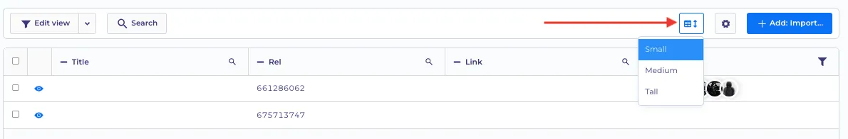 The button to set up the needed size of row