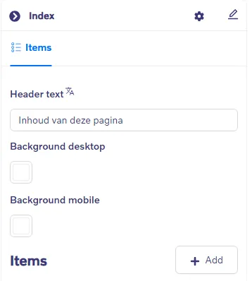 Index block - Settings