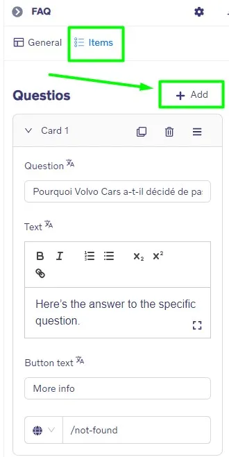 FAQ block - Add questions