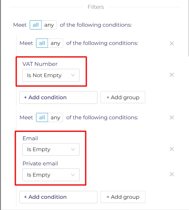 Clicking on two metrics the filters are automatically combined