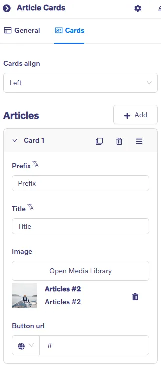 Article Cards V1 block - Card settings