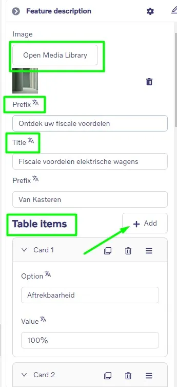 Feature Description block - Settings
