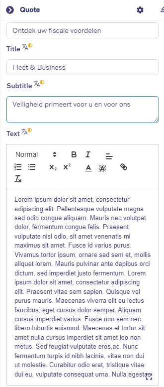 Quote block - Text settings