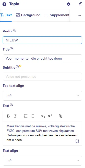 Topic block - Text settings