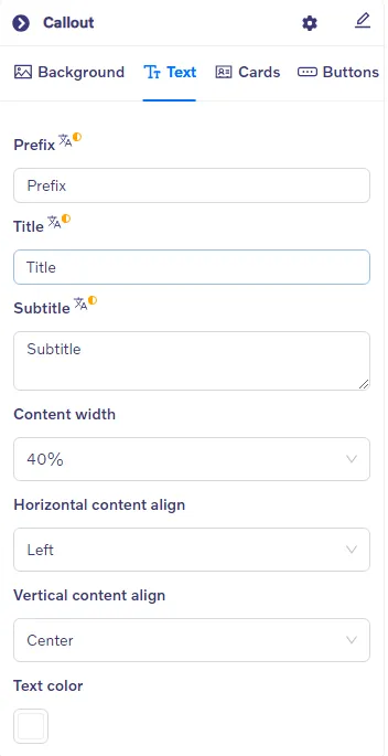 Callout block - Text settings