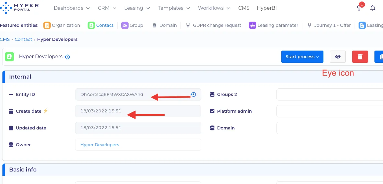 Where is the location of Entity ID and creation date Where is the location of Entity ID and creation date