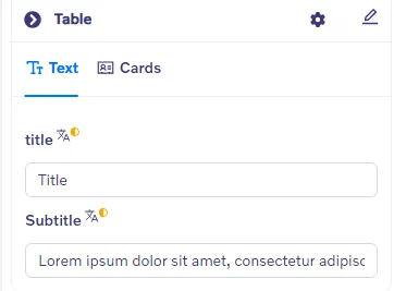Table block - Text settings
