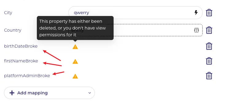 Unavailable properties