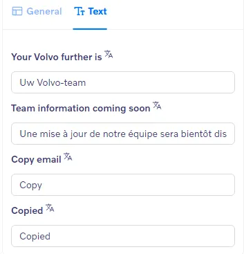 Team Overview block - Text settings