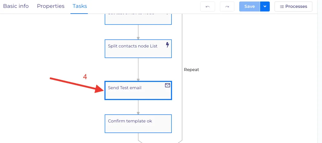 'Send Test email' node