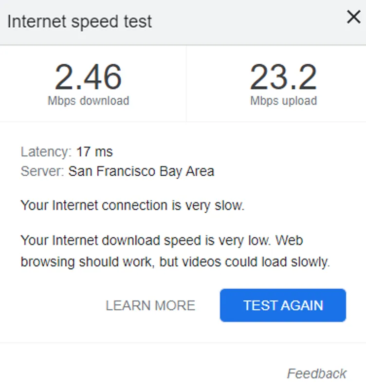 Speed test info Speed test info