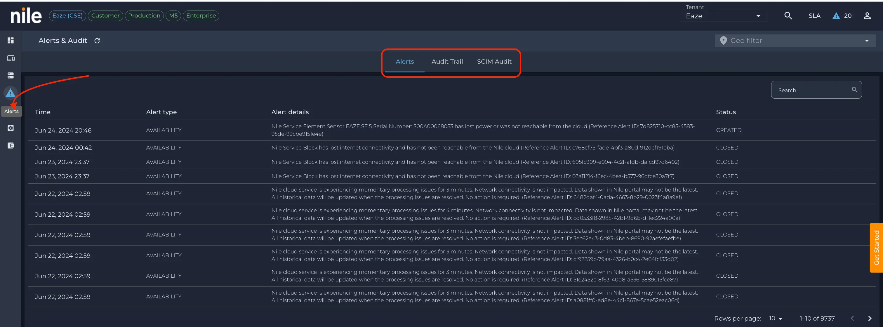 Nile portal: Alerts Nile portal: Alerts