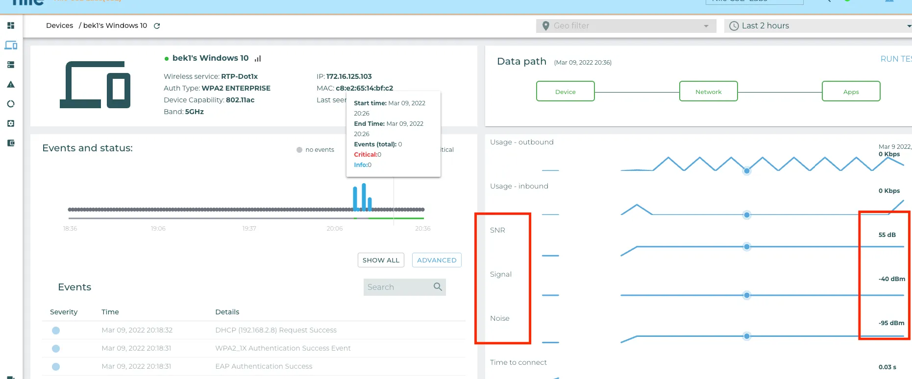 Nile Portal: Client signal info Nile Portal: Client signal info