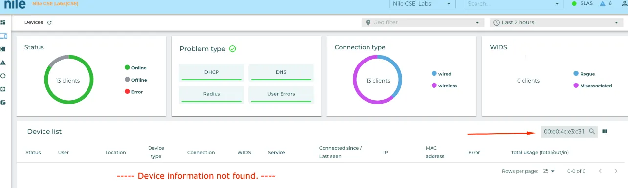 Devices: Devices info not found