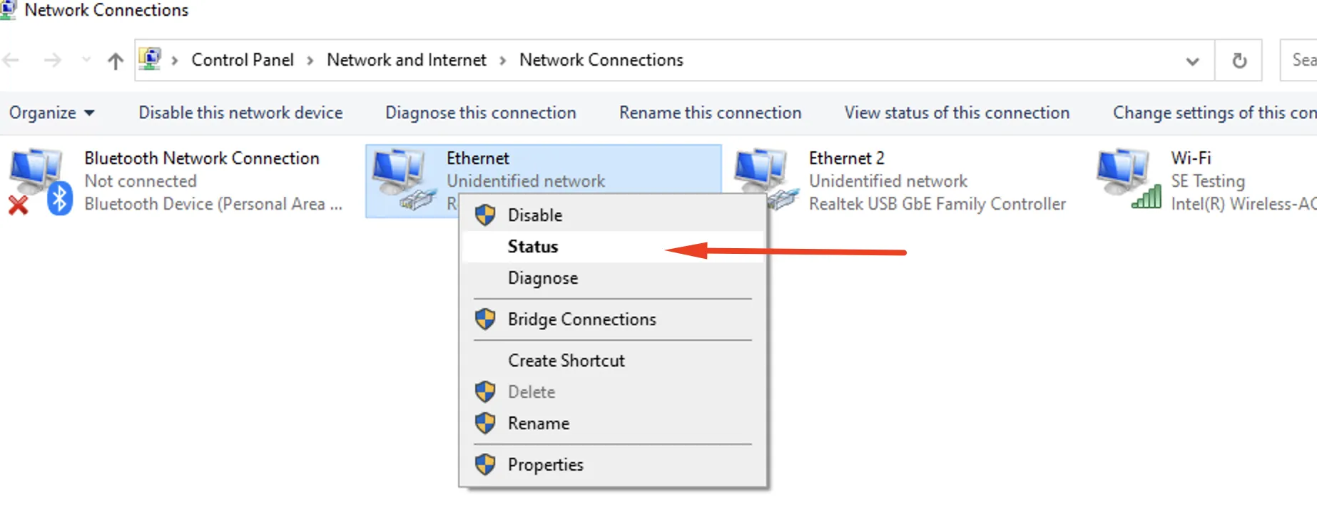 Windows: Ethernet properties
