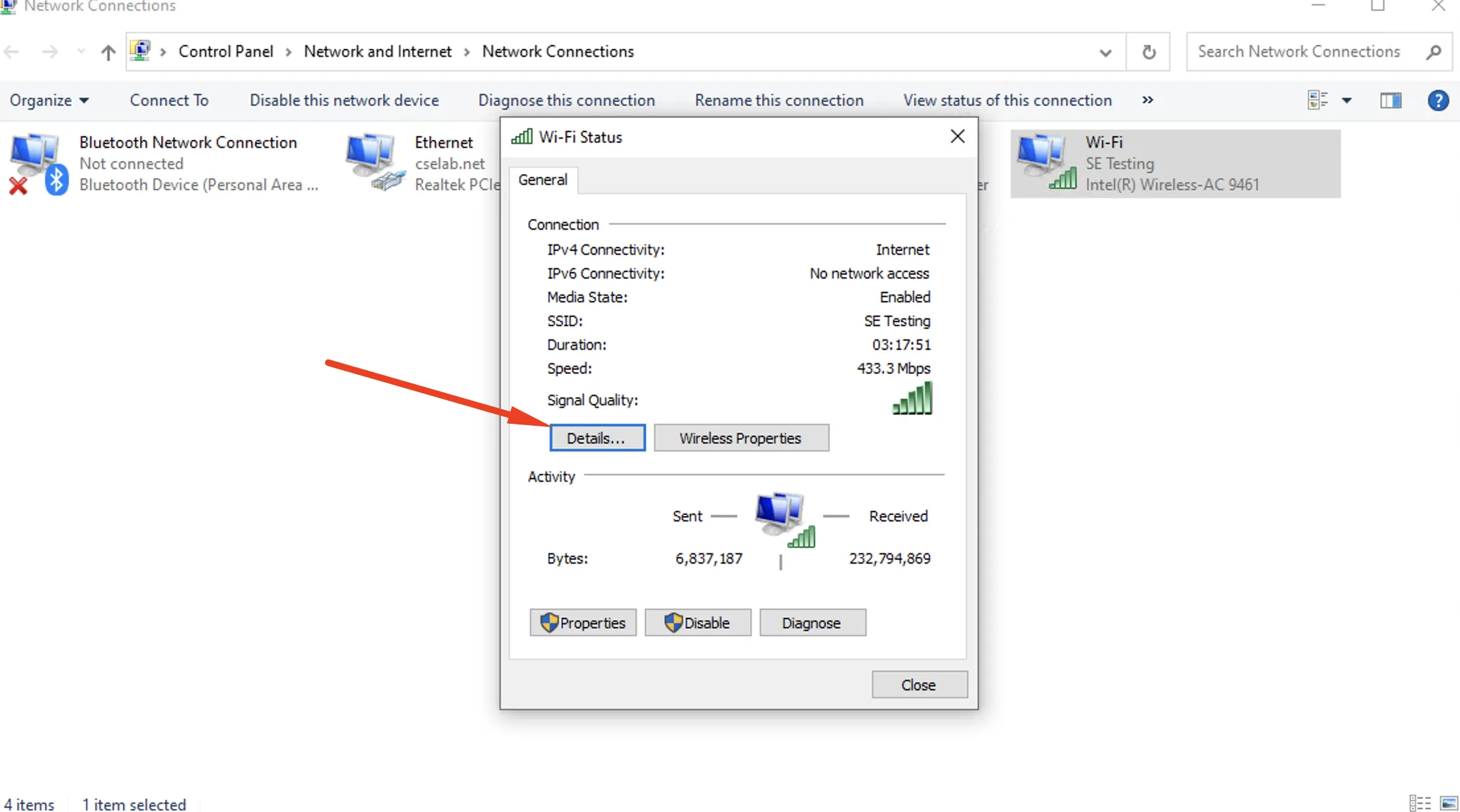 Windows: Wifi adapter properties