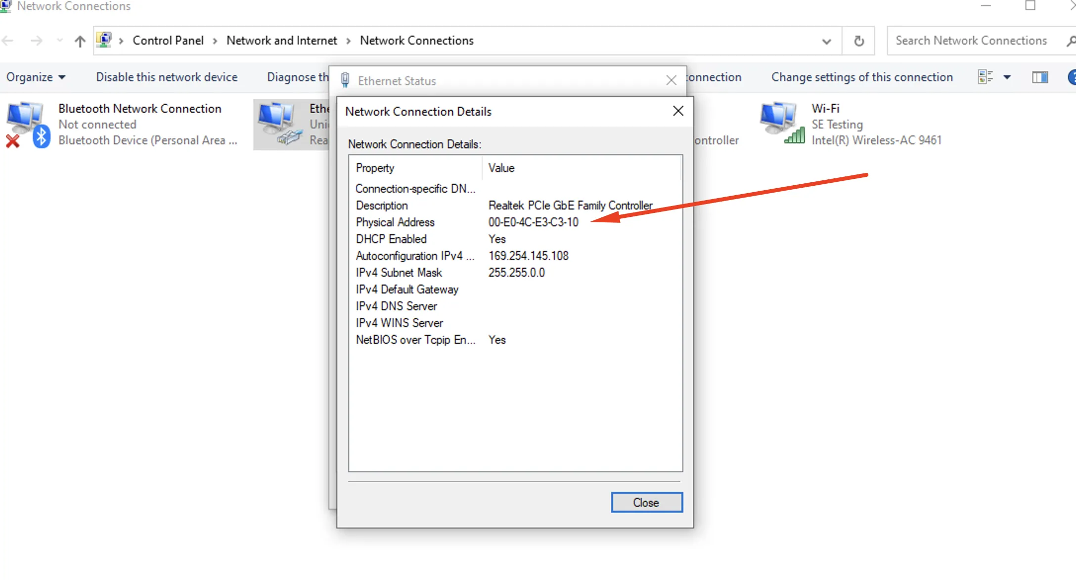 Windows: Ethernet properties