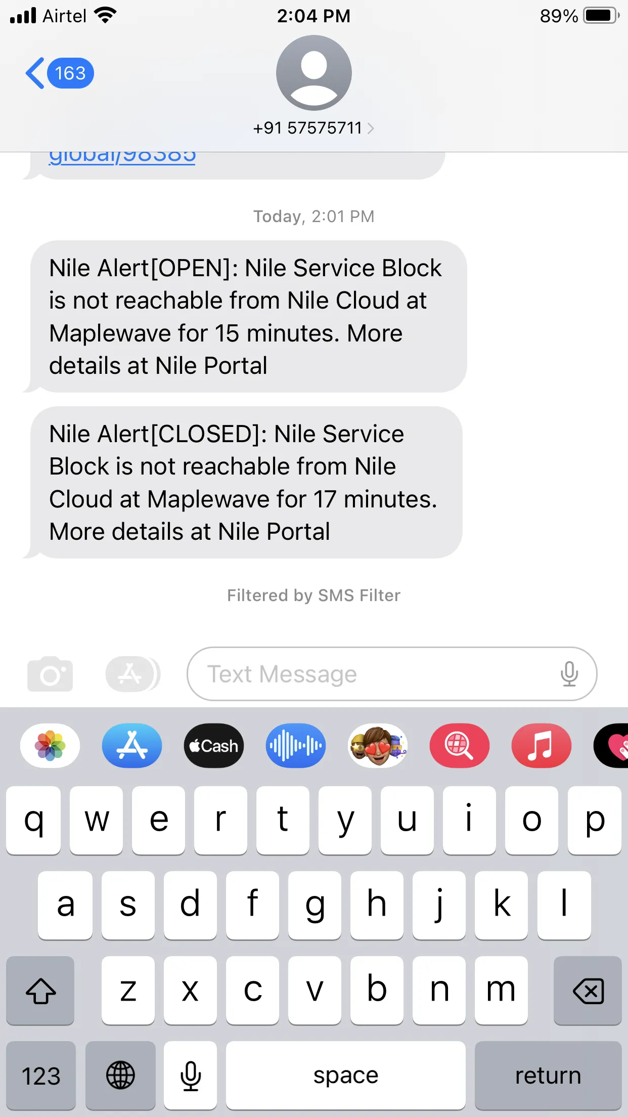 iPhone Screen with Nile SMS iPhone Screen with Nile SMS