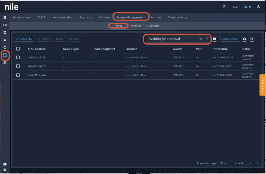 NIle Portal: MAB Device entries list